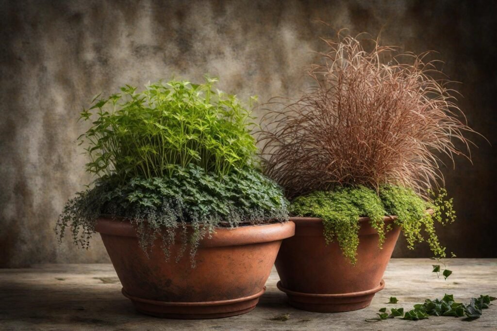 Festuca, santolina, gaultheria and ivy