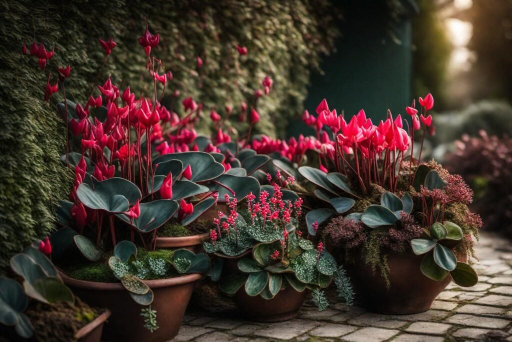 Cyclamen, carex and skimmia